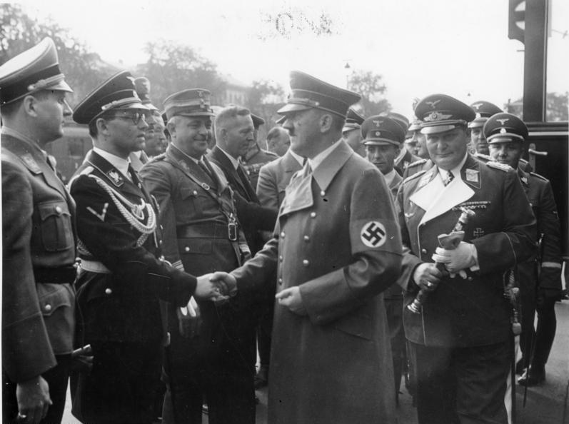 Adolf Hitler arrives at the Anhalter railway station in Berlin after the Munich conference